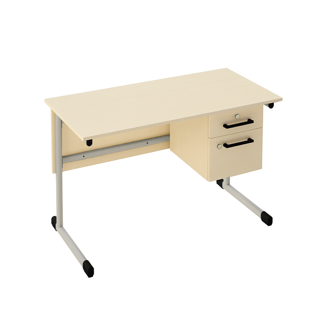 Стіл письмовий, з підвісною тумбою та замками, на плоскоовальній трубі, ЛЕЛЕКА, 1200х600х760 мм.